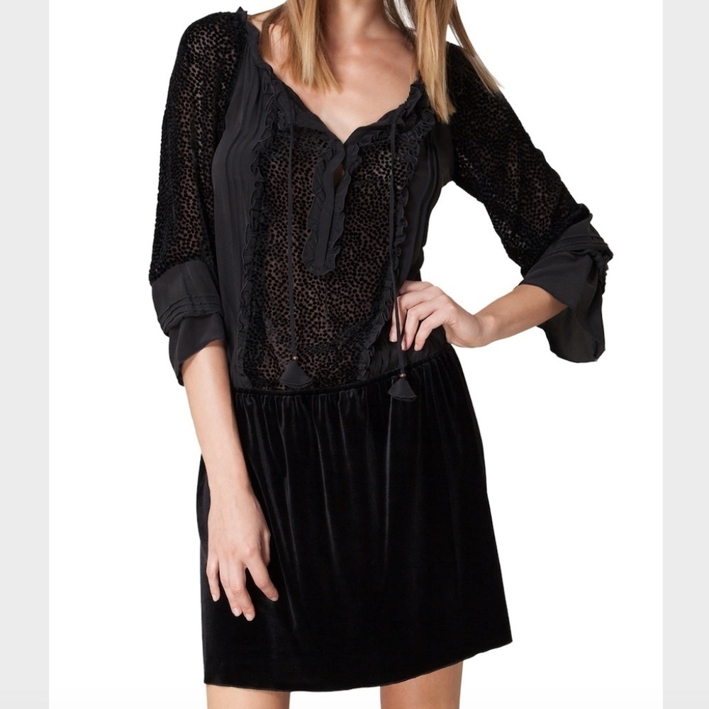 Hale Bob Dress Gina Silk Smock Tie Neck Size XS